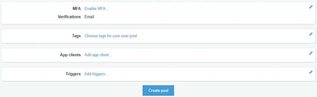 AWS Cognito User Pool App review setup and create pool