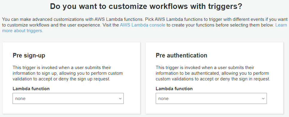 AWS Cognito User Pool App Lambda triggers