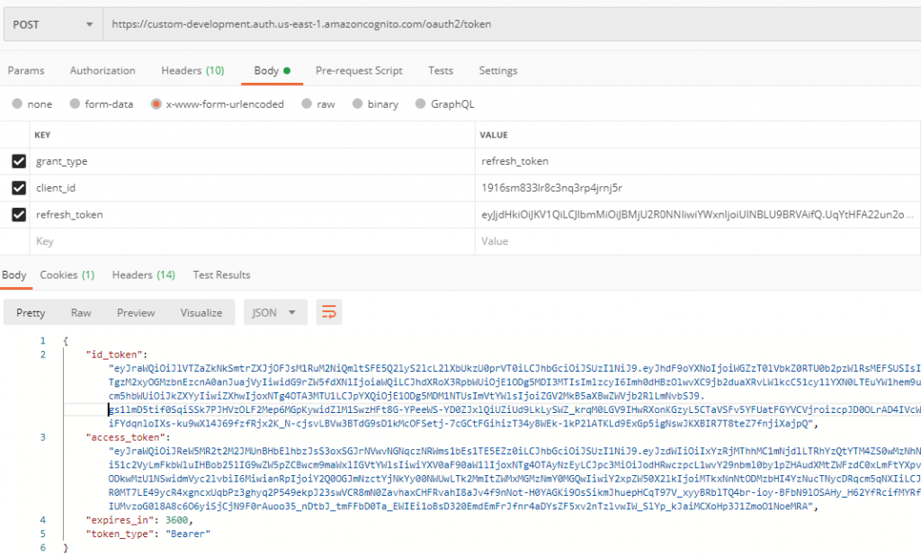 Example successful USERINFO response in Postman for Authorization code flow