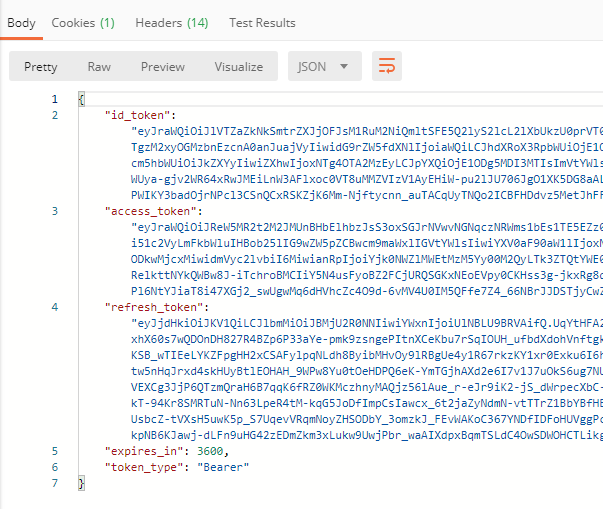 Example Successful response in Postman for Authorization code flow