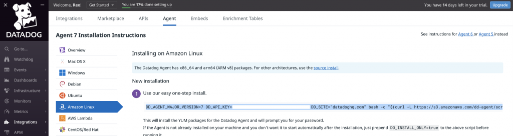 Install Datadog Agent in Amazon Linux server