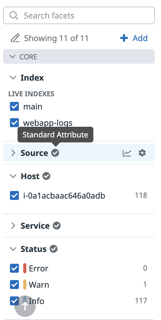 Datadog Search logs by standard attributes
