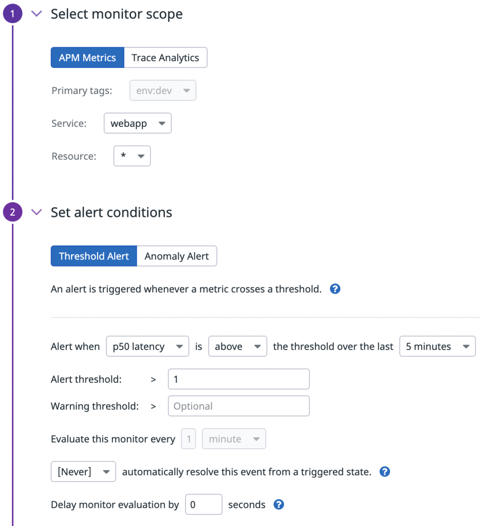 Datadog Monitors - APM Metrics