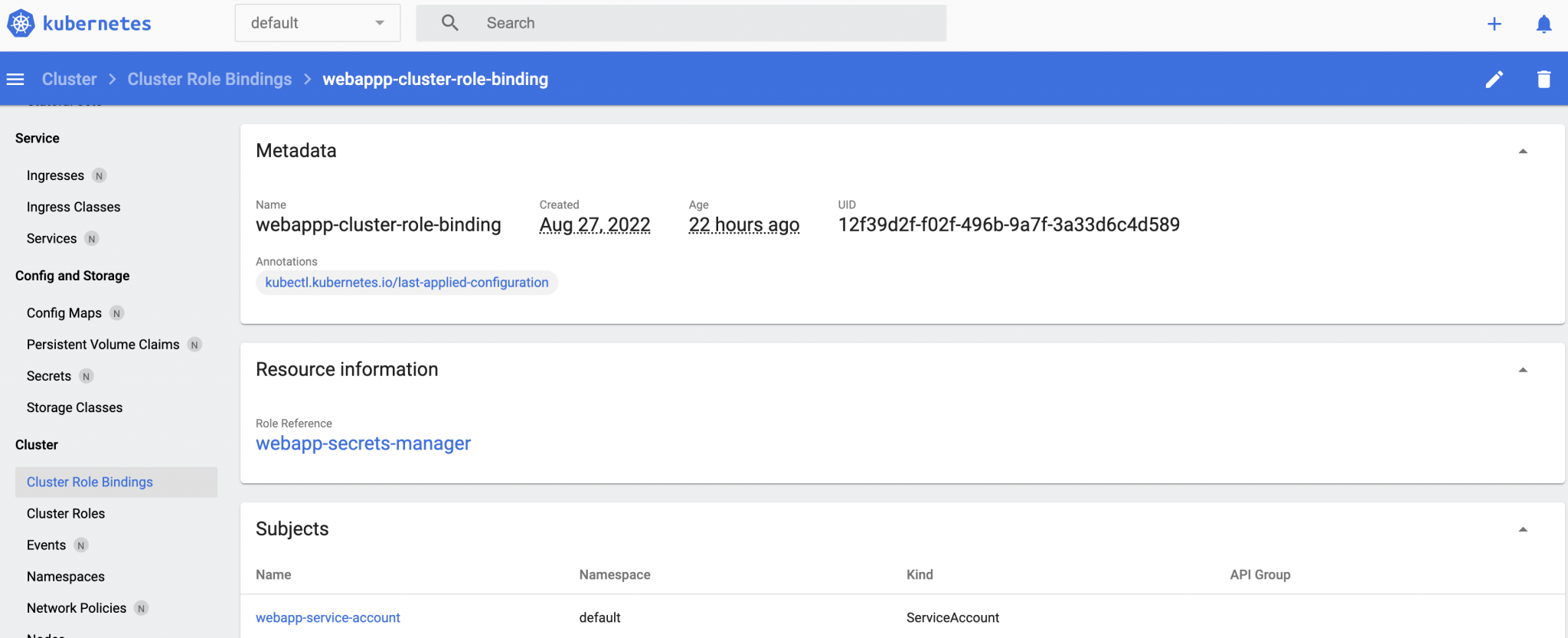 Service Account Cluster Role Binding YippeeCode